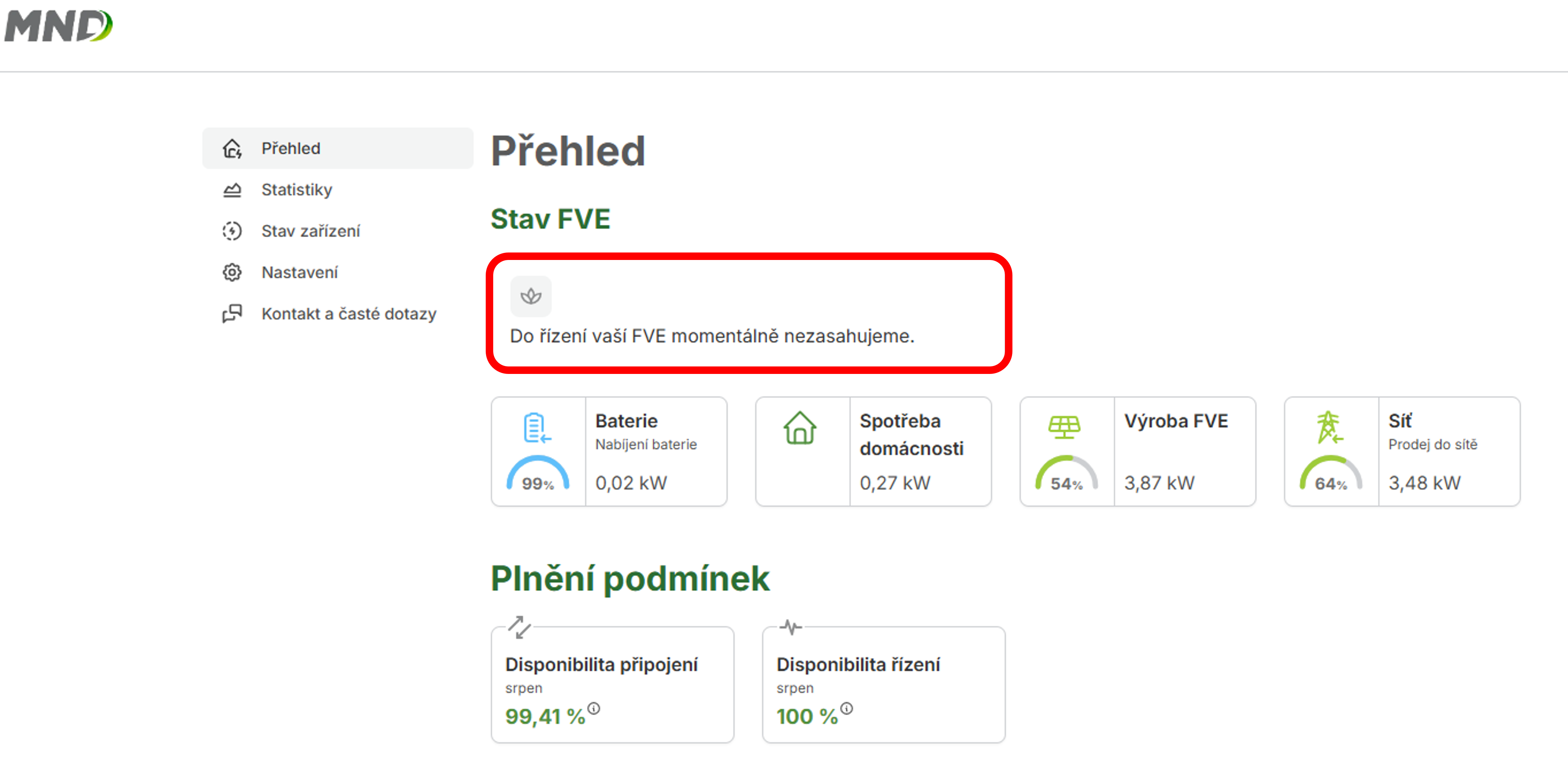 Přehledová stránka zákaznického rozhraní k Flexibilitě Přehledová stránka zákaznického rozhraní k Flexibilitě